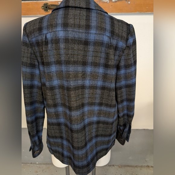 Plaid Blue/ Black Women's Jacket New But Made To Look Vintage Size M - Picture 2 of 4